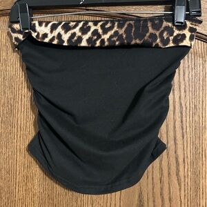 SHEIN Black Tube Top with Leopard Accent